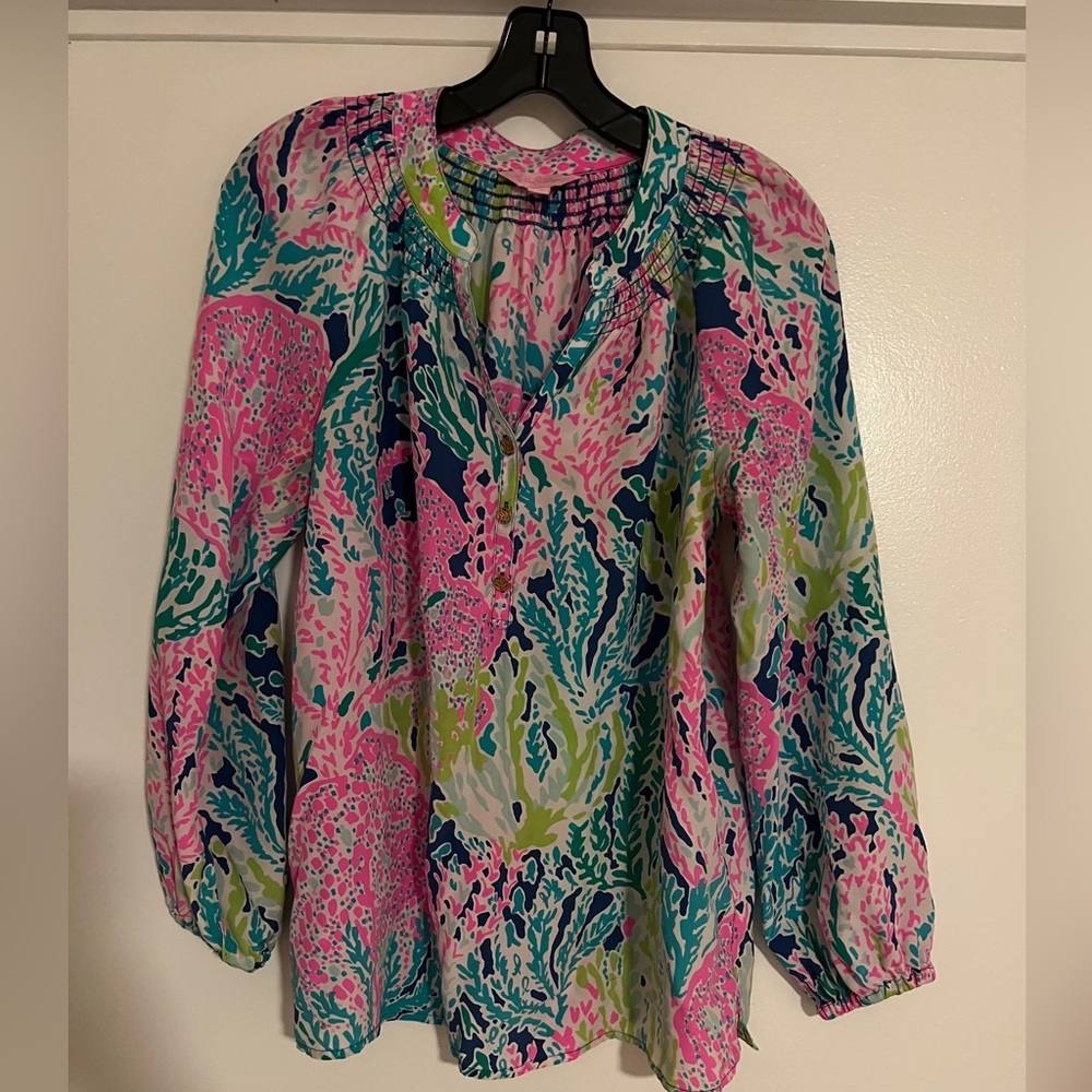 Lilly Pulitzer Pink and Green Floral Blouse